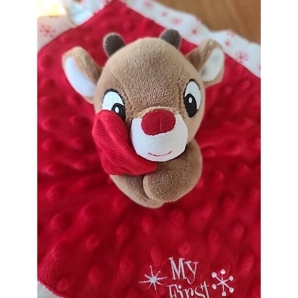 My First Rudolph The Red Nosed Reindeer Lovey Security Blanket Rattle Christmas - Picture 2 of 10